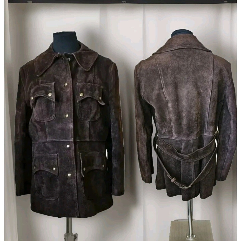 Montgomery Ward suede Heavy leather Sherpa Lined‎ Coat Vintage - Picture 14 of 14